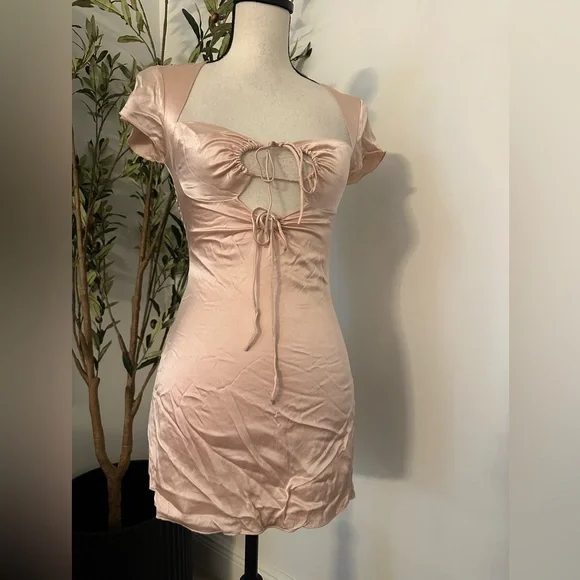 danielle guizio silk mini dress Danielle Guizio Satin Beaded Mini Dress Powder Pink Size 8